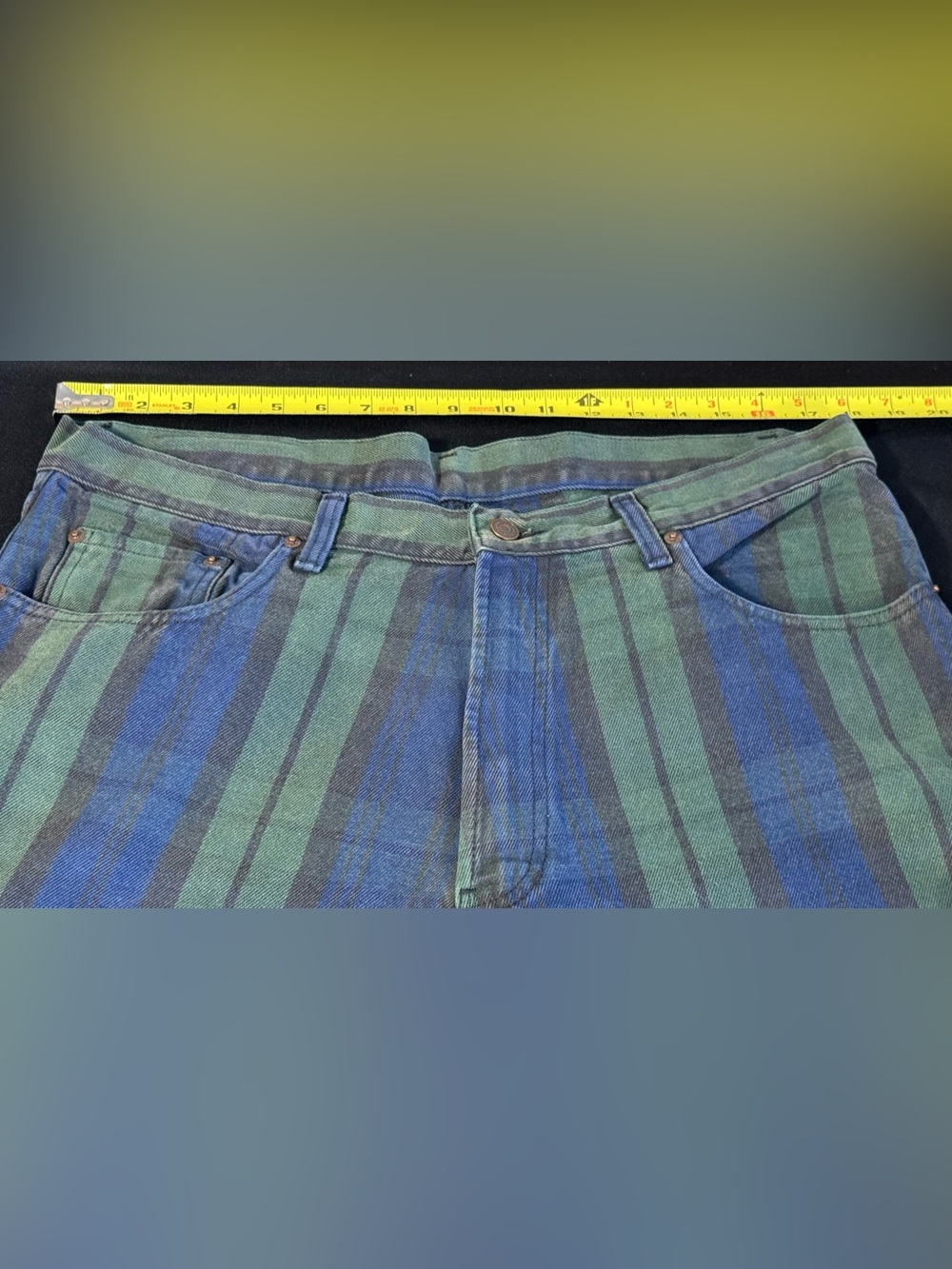 Polo Ralph Lauren Green / Blue Plaid Denim Jeans Size 36x32 USA Made
